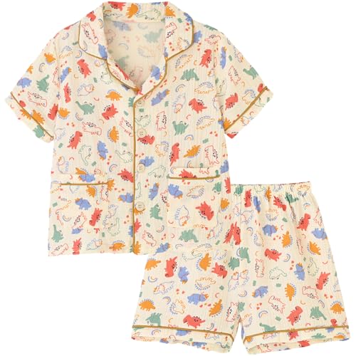 BINIDUCKLING Pijama infantil de botão de verão para meninas e men...