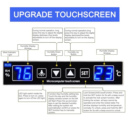 Camera Dry Cabinet 65L Digital Control Deumidificatore per la memorizzazione di apparecchiature elettroniche, silenzioso, controllo della temperatura e dell'umidità con doppio schermo LED