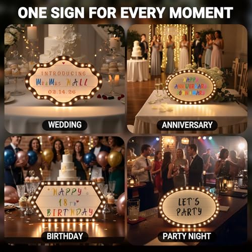 Image of Custom Bottle Service Sign for Wedding, LED Marquee Sign with Removable Letter Stickers, 20 Inch Classic Oval Light Up Sign for Wedding Reception Engagement Birthday Party Decor