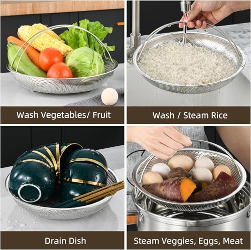 Image of All In One Stainless Steel Steamer Basket for Steaming Vegetables, Full Handle for Easy Use idli maker steel steamer momos maker idli maker (Pack of 1)