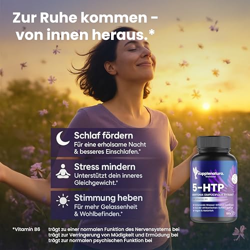 EINFÜHRUNGSANGEBOT | 5 HTP (Serotonin) 180 Kapseln á 500mg | 100% PFLANZLICHES Griffonia | 6 Monatsvorrat | Laborgeprüft & in DE Produziert | 5HTP von SUPPLENATURA®