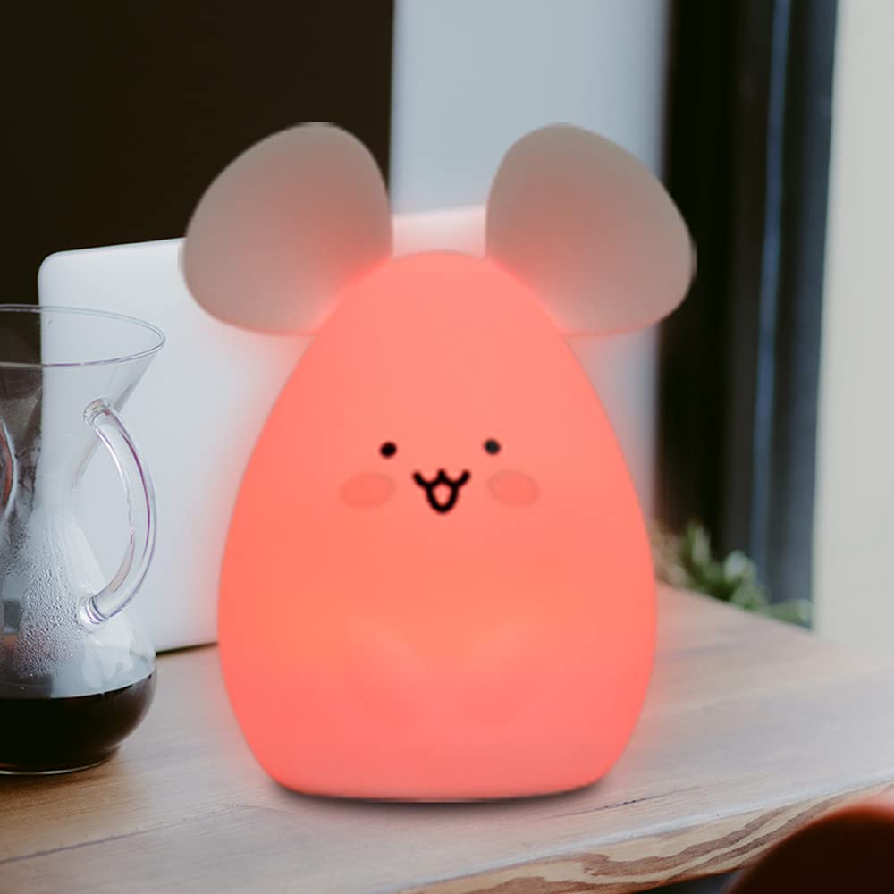Lampka nocna dla dzieci, śliczne lampki do spania myszy dla dzieci, inteligentna lampka nocna USB 7 zmiana koloru z zegarem z czujnikiem dotykowym, silikonowa ładowalna noc Ciepłe światło dla