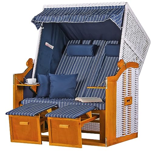 bene living Strandkorb Ostsee - gestreift/blau - PE weiß