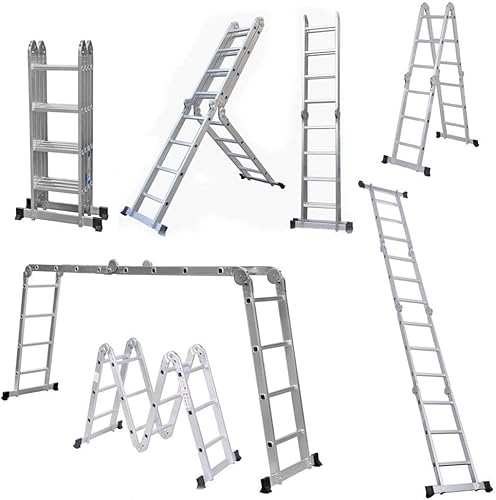 15.4ft Multi-purpose Telescopic Ladder A-frame or Straight 14-in-1 Portable Aluminum Folding Ladder with Dual Stabilizers and Tool Tray, Folded Height 4ft Easy to Store, 330lbs Load Capacity 6 15.4ft Multi-purpose Telescopic Ladder A-frame or Straight 14-in-1 Portable Aluminum Folding Ladder with Dual Stabilizers and Tool Tray, Folded Height 4ft Easy to Store, 330lbs Load Capacity - Image 6