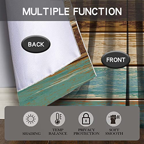 Mcalk Teal And Brown Kitchen Curtains Tiers And Valances Set 3 Piece For Windows Farmhouse Kitchen Window Curtains Set,Wooden Texture Valances For Living Room(36" Tiers Set) #TOP1