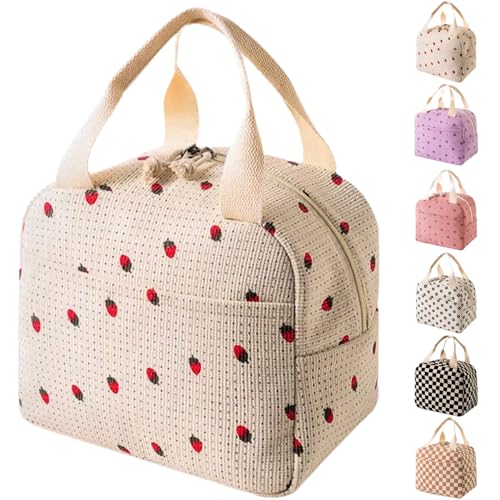 Arae Borsa Termica Porta Pranzo per Donne, Borse Frigo Isolate Riutilizzabili 9L con Scomparti - Leggera, Impermeabile per Ufficio, Spiaggia e Viaggi, fragola beige