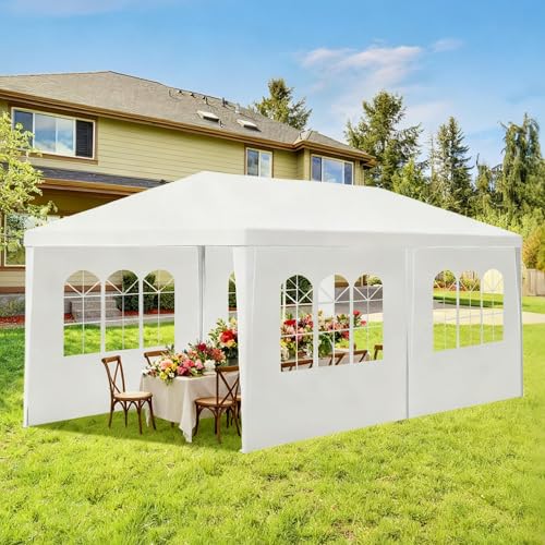 Image of 10' x 20' White Gazebo Canopy Tent Featuring 4 Removable Sidewalls, Outdoor Shade Shelter with Transparent Windows, Ideal for Parties, Backyard, Birthdays, Events, Gatherings, Patio, Birthday