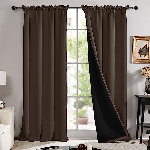 Deconovo 100% Blackout Curtains 84 Inch Length 2 Panels, Soundproof Curtain with Rod Pocket, Total Light Blocking Window Curtain for Living Room(Brown, 52W x 84L Inch, 2 Panels)