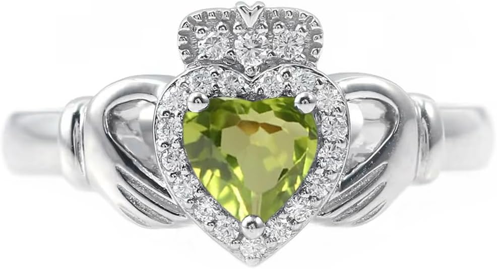 10K 14K 18K 20K Gold 0.2cttw Real Diamond Claddagh Gemstone Rings Heart Shape Irish Claddagh Birthstone Ring Claddagh Engagement Promise Ring for Women Wife Girlfriend