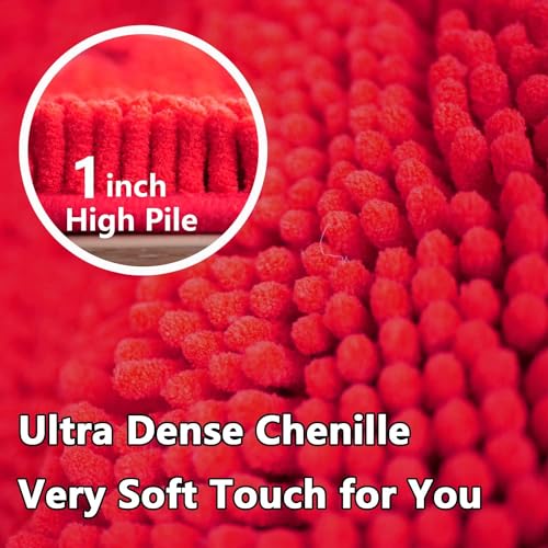 Image of BOANKODU Bathroom Rugs 15x23, Extra Soft Absorbent Chenille Bath Rugs, PVC Backing Quick Dry, Machine Washable Bath Mats for Bathroom Floor, Tub and Shower, Home Decor Accessories, Red