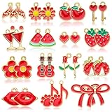 COGCHARGER 30 Stück Verschiedene Emaille-Anhänger für die Schmuckherstellung Vergoldet Rotes Thema Schmuckanhänger für Armbänder Ohrringe Bastelarbeiten und Heimdekoration