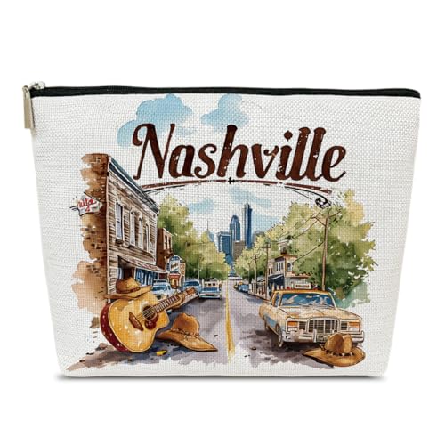 Ythuil Nashville Travelling Gifts Makeup Bag, Watercolor Gift, Nashville Souvenir, Travel Cosmetic Bag for Purse, Trip Favors for Traveller, Travelling Lovers, City Themed Organizer