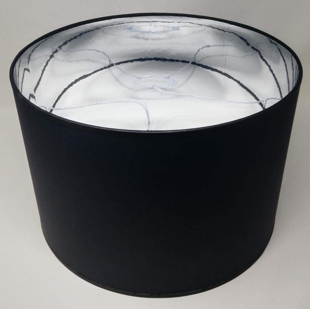 Lampenschirm Zylinderform schwarz Stoff Silber Futter handgefertigt verschiedene Größen Deckenanhänger - Tisch (40 cm Durchmesser 30 cm Höhe)
