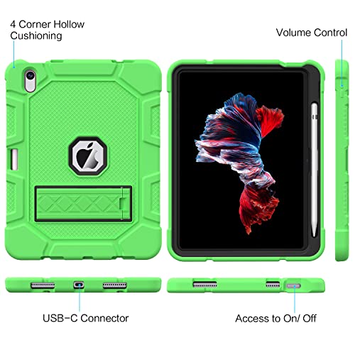 Image of Case for iPad (A16) 11th Generation 11 Inch 2025 / iPad 10th Generation 10.9 Inch 2022, [Built-in Pencil Holder] Heavy Duty Shockproof Rugged Protective Case, Green