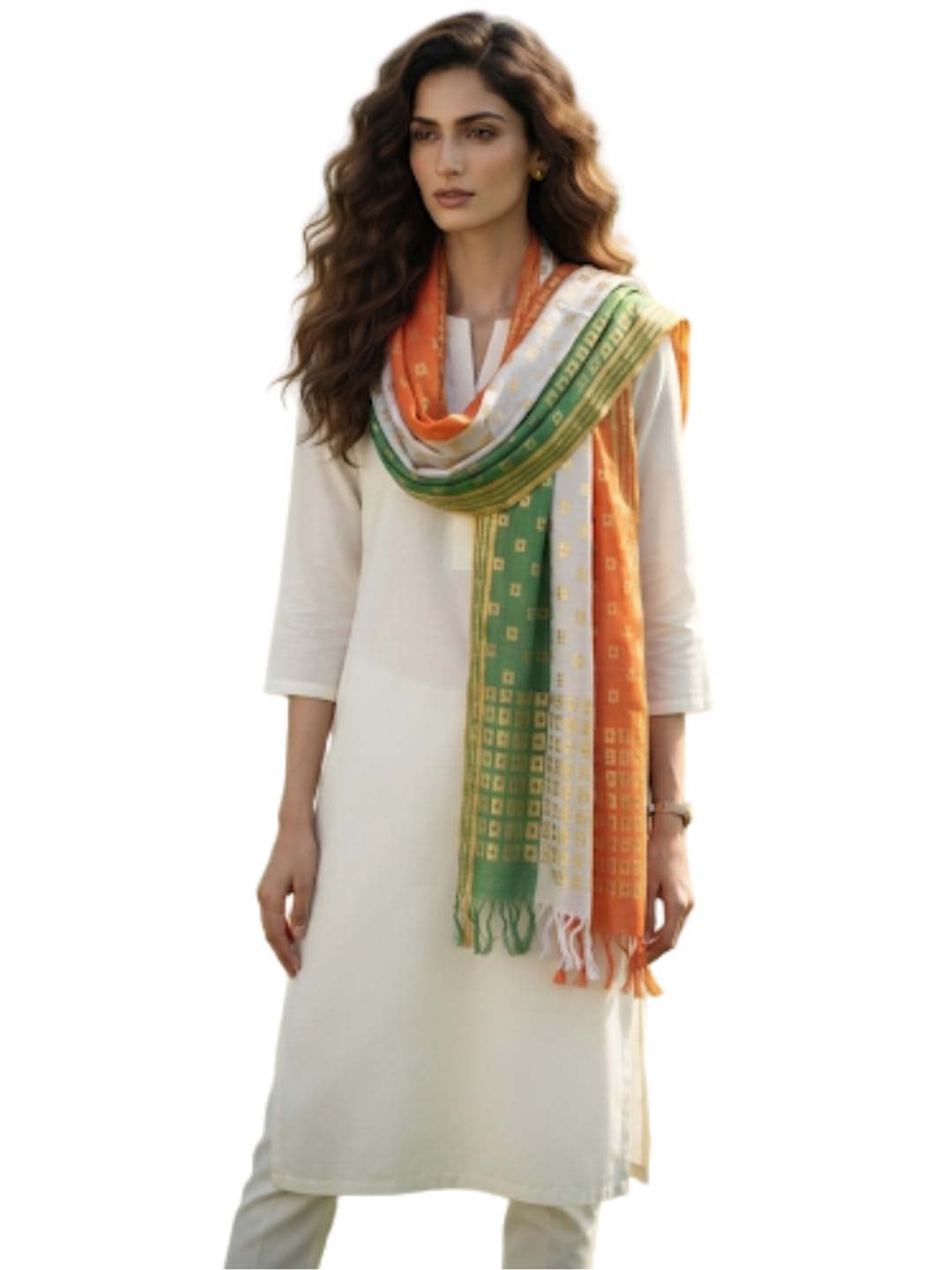 Women's Knitted Lace Multicolour 2.15 Meters Dupatta - Net-image-31