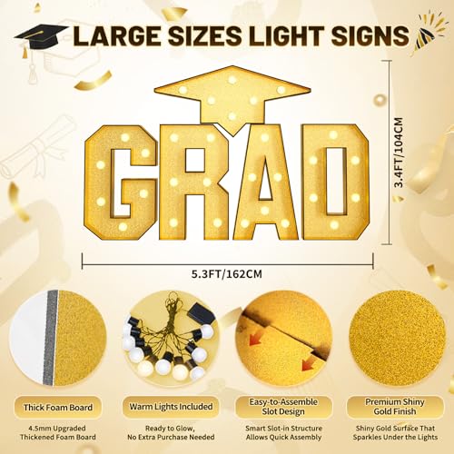 FunHot Marquee Light Up Letters, 3.4 FT Large Grad Light Up Letters, Gold Grad Marquee Letter with Lights Mosaic Frame Letter Pre-Cut Cardboard Hat for Anniversary Graduation Decorations Class of 2026 by FunHot - Image 3