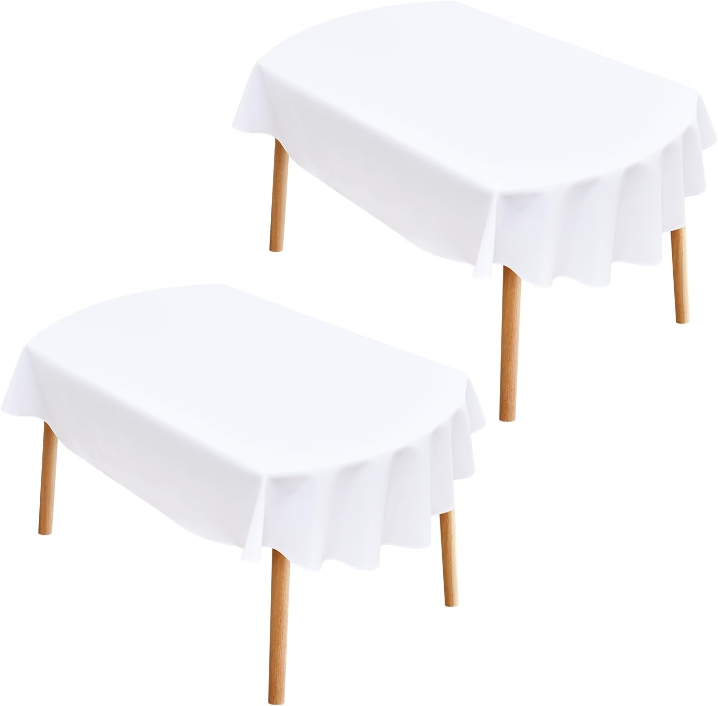 Wolkemer 2 Pack 60x84 Inch Oval Tablecloth, Washable and Reusable Polyester Fabric Table Cloth, Solid White Table Cover for Dining, Wedding, Holiday Party Banquet Tabletop Decoration