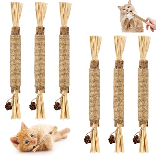 Katzenminze Sticks 6 Stück, 4 in 1 Matatabi Katzensticks, Katzenminze Spielzeug, Natürlich Interaktives Katzenspielzeug Zum Schleifen von Zähnen für ​Katze Zu Spielen, Beißen, Kauen