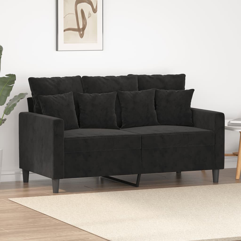 2-Seater Sofa Black Velvet (100% Polyester) Living Room Furniture