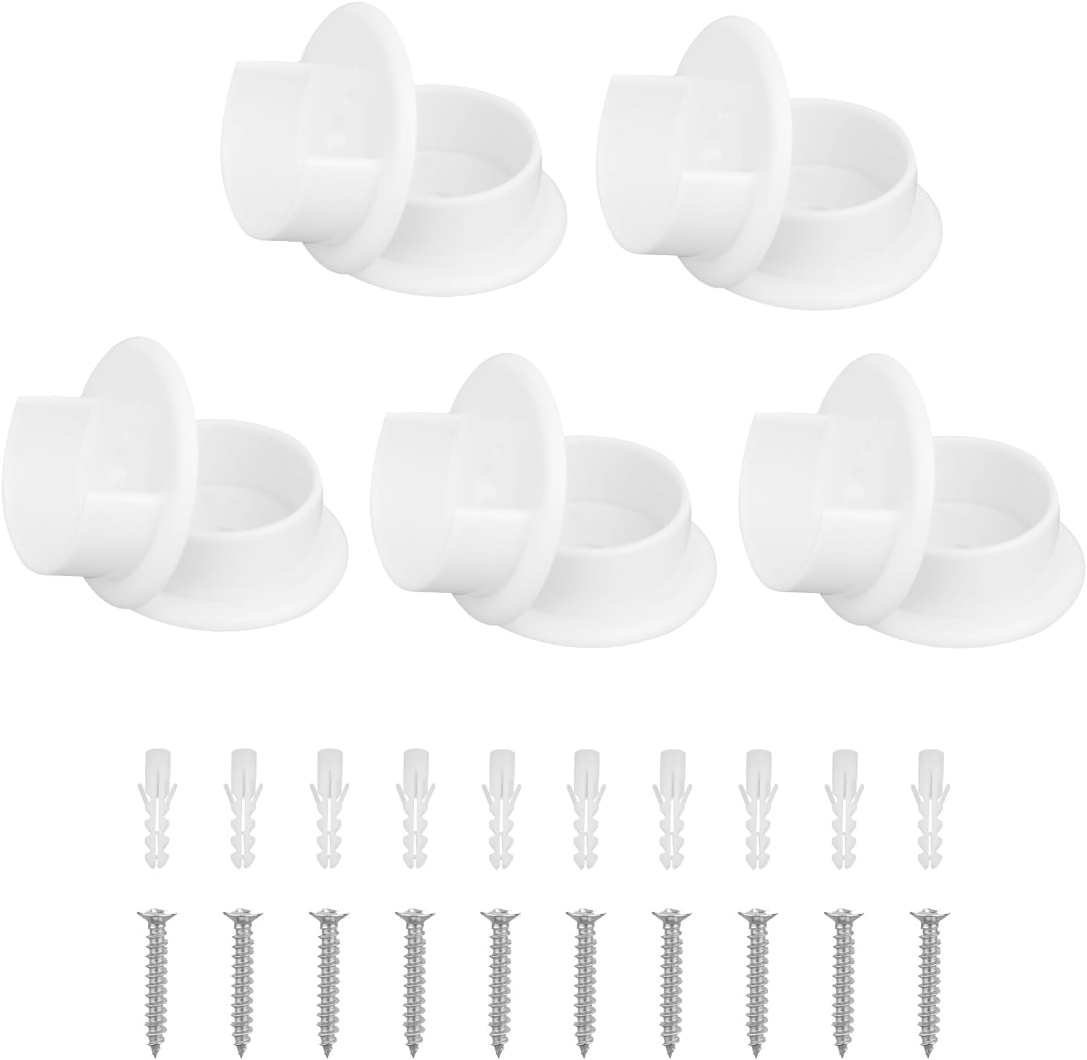 10pcs Plastic Closet Pole Sockets, Closet Rod Holders for 1-3/8" Rods White Wardrobe Tube Support Bracket with Screws & Anchors for Home Bathroom Curtain Clothing Store