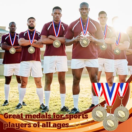Image of Remuuly 60 Pcs Gold Award Medals 2 Inch Soccer Baseball Volleyball Football Cheer Trophy Medals Metal Awards Bulk with Neck Ribbons Trophy Prize Gifts for Sports Competitions