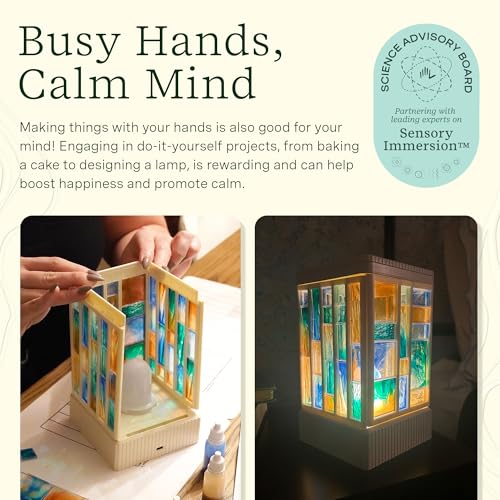 Lifelines FlowCrafts, Decorative Tile Lamp - Customize a Functional Lamp with 60 Tiles, 6 Mixable Paint Colors & Light Source Included - Sensory Arts & Crafts Kit for Teens & Adults