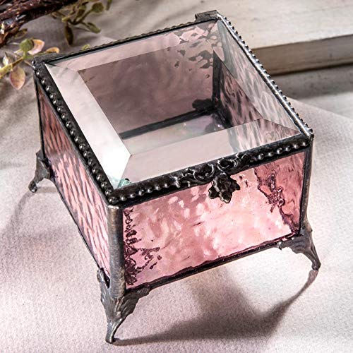 Pink Glass Jewelry Box Decorative Keepsake Storage Organizer Trinket Case Gift For Her J Devlin Box 903 #TOP6