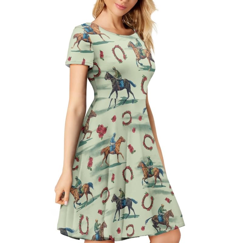 Image of Irisjudy T Shirt Dress for Women Short Sleeve Girls Short Sleeve Dress Plus Size, O Neck Knee Length Midi Dress for Ladies