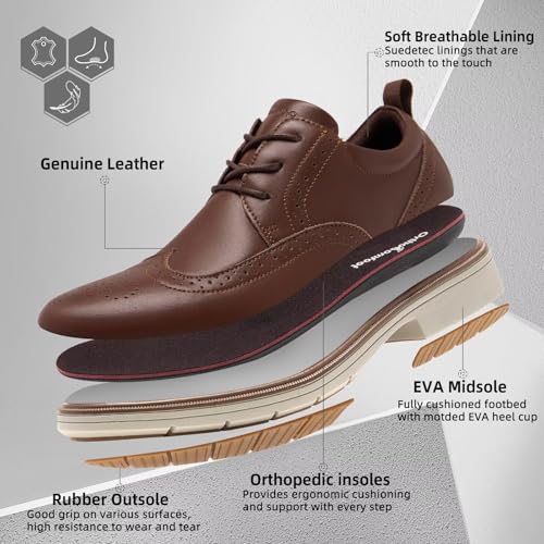 Men's Orthopedic Business Leather Dress Shoes: Comfortable Arch Support Plantar Fasciitis Formal Tuxedo Oxford, Flat Feet Casual Modern Classic Wingtip Walking Shoes for Foot and Heel Pain Relief2
