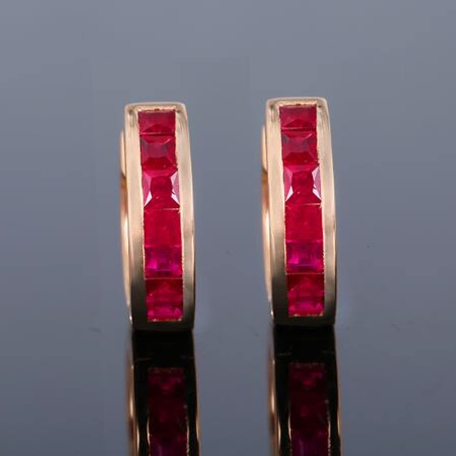 KnSam Kolczyki sztyfty ze złota 18-karatowego Au750, laboratoryjnie stworzone rubin kolczyki damskie 1,2 ct czerwony Hoop Creole żółte złoto 750 biżuteria do uszu biżuteria z prawdziwego złota,