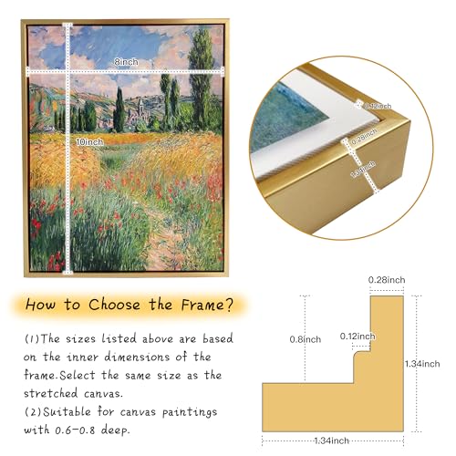 Image of Canvas Floater Frames for Canvas Art 0.8inch Depth Frames for Canvas Painting Floating Frame Plastic Floater Frame for Canvas Prints (Gold, 8 x 10 inch)