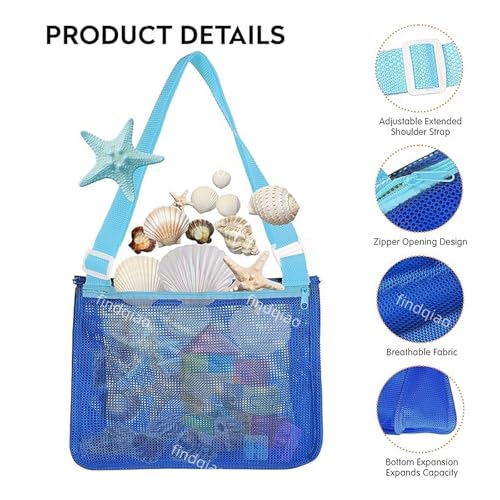 Beach bag, 3-piece beach bag, adjustable shoulder strap shell collection bag, reusable mesh beach bag, towel handbag for collecting shells, party picnic shell bag, swimming supplies for boys and girls by findqiao - Used condition - Image 3