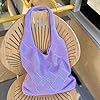Sac Fourre Tout en Maille Au Crochet - Sac de Plage Femme Ete pour Vacances - Bohème Esthétique à Main et à Provisions (01 Violet, 32x32cm) #1