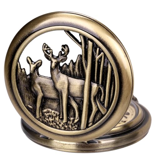 Image of SIBOSUN Pocket Watch with Chain Oversized 50MM 1.96 Inch Deer Reindeer Woodland Men Vintage Box Quartz Pocket Watches Analog