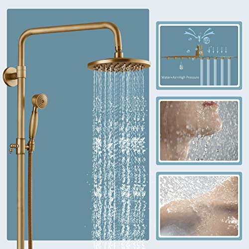 Aolemi Antique Brass Tub Shower Faucet 8 Inch Shower Head Vintage Shower Fixture Set Mixer Handheld Spray Triple Function Shower Combo #TOP6