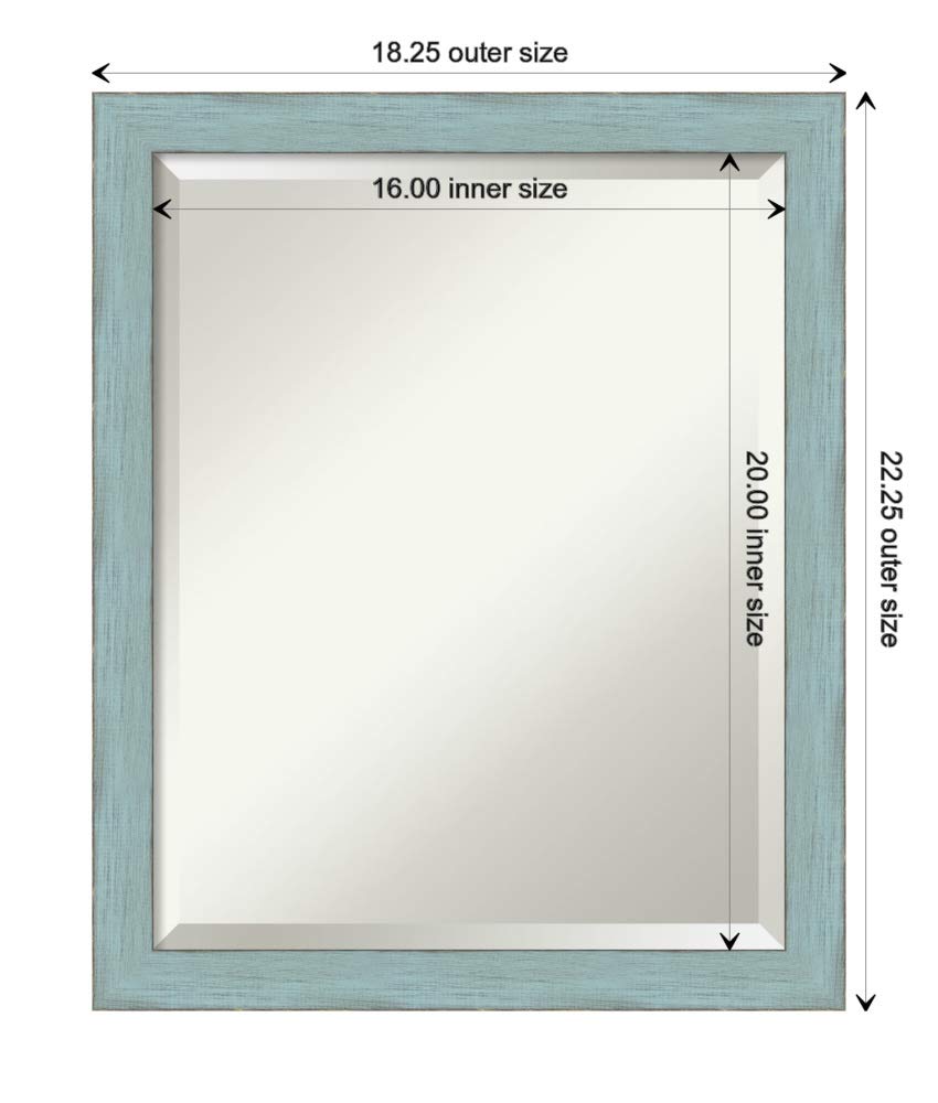 Amanti Art Beveled Wood Wall Mirror (22.25 x 18.25 in.), Sky Blue Rustic Frame - Bathroom Mirror, Vanity Mirror - Blue, Small