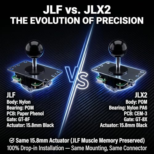 Image of SANWA JLX2-TP-8YT 2nd Gen Arcade Joystick w /Black Ball Top & 5-Pin Harness - Ultimate JLF Upgrade & Successor | POM Base, X-Shaped Washer, GT-8X Gate | 4 & 8 Way Fighting Game Lever