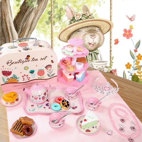 Image of Tea Party Set for Little Girls, 49PCS Princess Tea Time Toys Including Tea Set Dessert Carrying Case, Kids Kitchen Pretend Playset, Montessori Toys for Toddlers 3 - 8 Year Old Girl Birthday Gifts