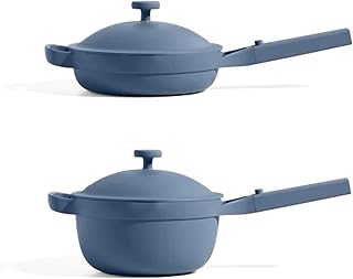 Mini Home Cook Duo - 8.5" Always Pan & Small Perfect Pot Bundle | Multi-Functional Cookware Set Replaces 18 Pieces | Blue Salt