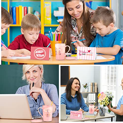 Jinei 18 Pcs Teacher Appreciation Gifts Bulk Best Teacher Ever Mugs Set Pink Coffee Mug With Spoon Greeting Card For Women Teacher Graduation Birthday Retirement Christmas Gifts #TOP4