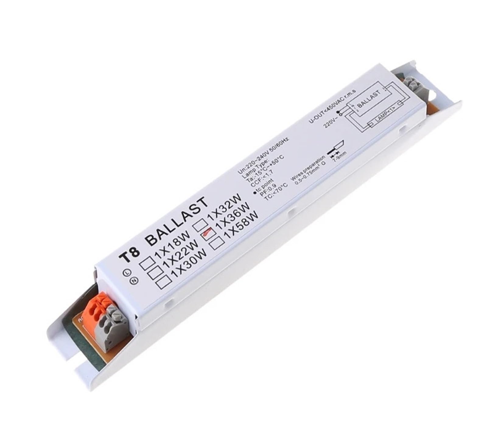 Balasto para lámparas fluorescentes T8 que elimina el parpadeo y zumbido en tubos de 36W