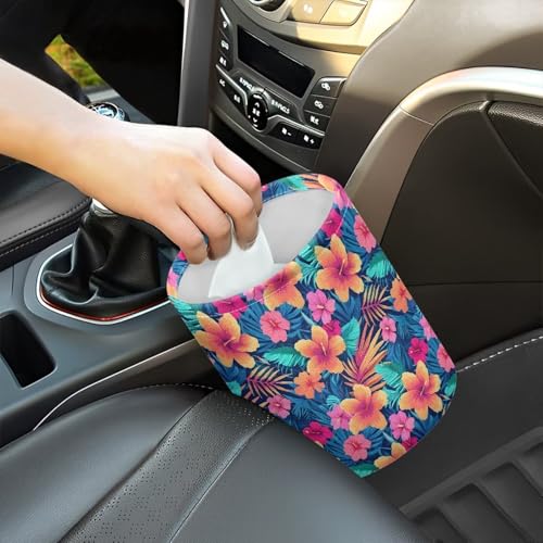 Image of Tropical Flower Trash Bag, Car Trash Can Cute, Portable, Collapsible for Back Seat, Floor, or Hanging Headrest Waste Basket - Car Garbage Accessory