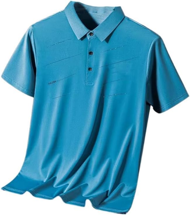 Men's Thin Loose Ice Silk Polo Shirt Short-Sleeved Lapel Casual Business T-Shirt
