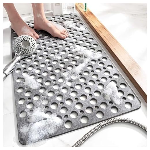 TEMIR Non Slip Bathtub and Shower Mat with Suction Cups and Drain Holes, 30x17 in (75x43 cm), Soft Machine Washable Non Slip Bath Mat for Tub, Shower Mats for Inside Shower, Easy Dry&Cut (Gray)