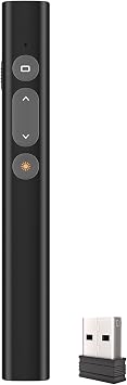 Presentation Clicker, Remote PPT PowerPoint Clicker, 2.4GHz Wireless Presenter Remote PowerPoint Clicker, Red Laser Pointer, 4 Buttons, Compatible with PC, Black, for Classrooms, Lecture Halls, Confe