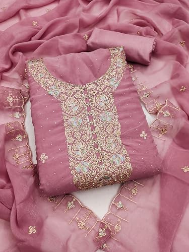 Image of Women's Shimmer Silk Embroidery Work Unstitched Dress Material