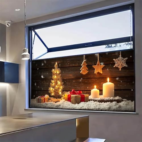 Vinilo para ventana con árbol navideño y decoración miniatura 7