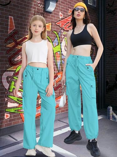 Image of Cromoncent Cargo Pants Girls & Women Parachute Pants Y2K Baggy Rave Clothes Waterproof with Pockets, 6 Years - 3XL