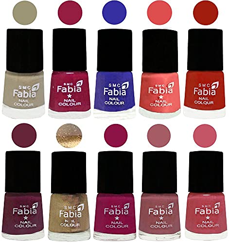 Image of SMC Fabia ALL IN ONE (PACK OF 10), Long Lasting Glossy Nail Polish, 6 ml Each, All Vibrant Colours,01713
