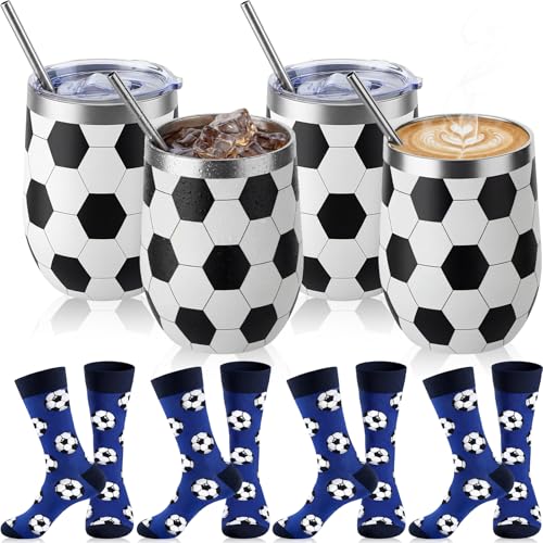 Layhit 8 Pcs Soccer Gifts 12 oz Soccer Tumbler Cups and Socks